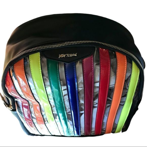 NWT $88 Betsey Johnson | Spotted In Stripes | Rainbow Backpack - Picture 3 of 15